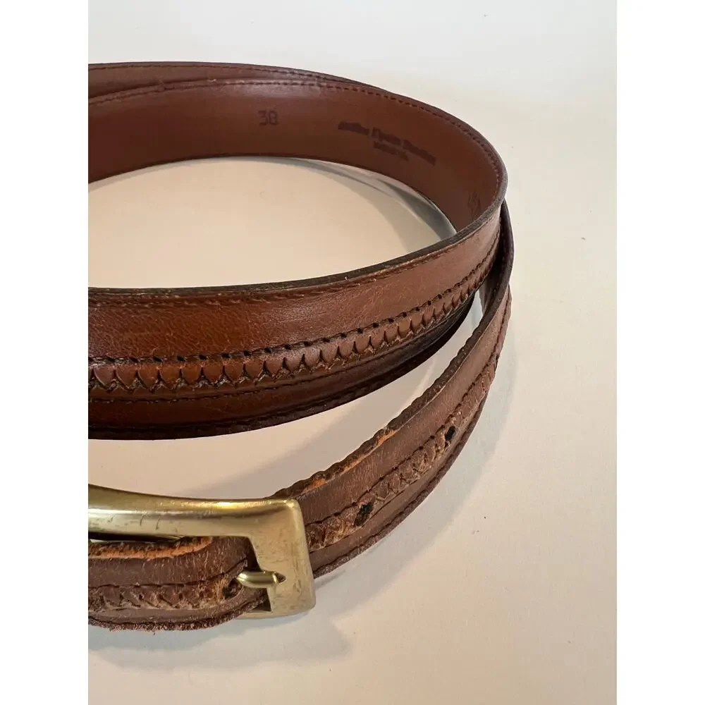 Johnston & Murphy Made in Italy Brown Leather Belt Solid Brass Size 38 SG